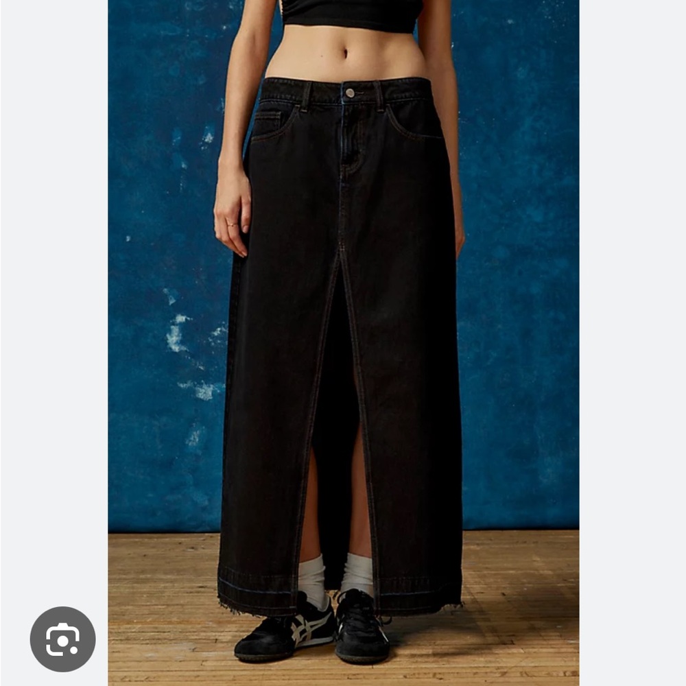 BDG Mandi Black Denim Maxi Skirt - High Front Slit - Size M